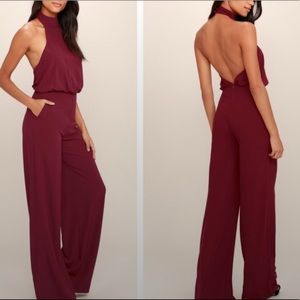 Lulu’s MOMENT FOR LIFE WINE RED HALTER JUMPSUIT